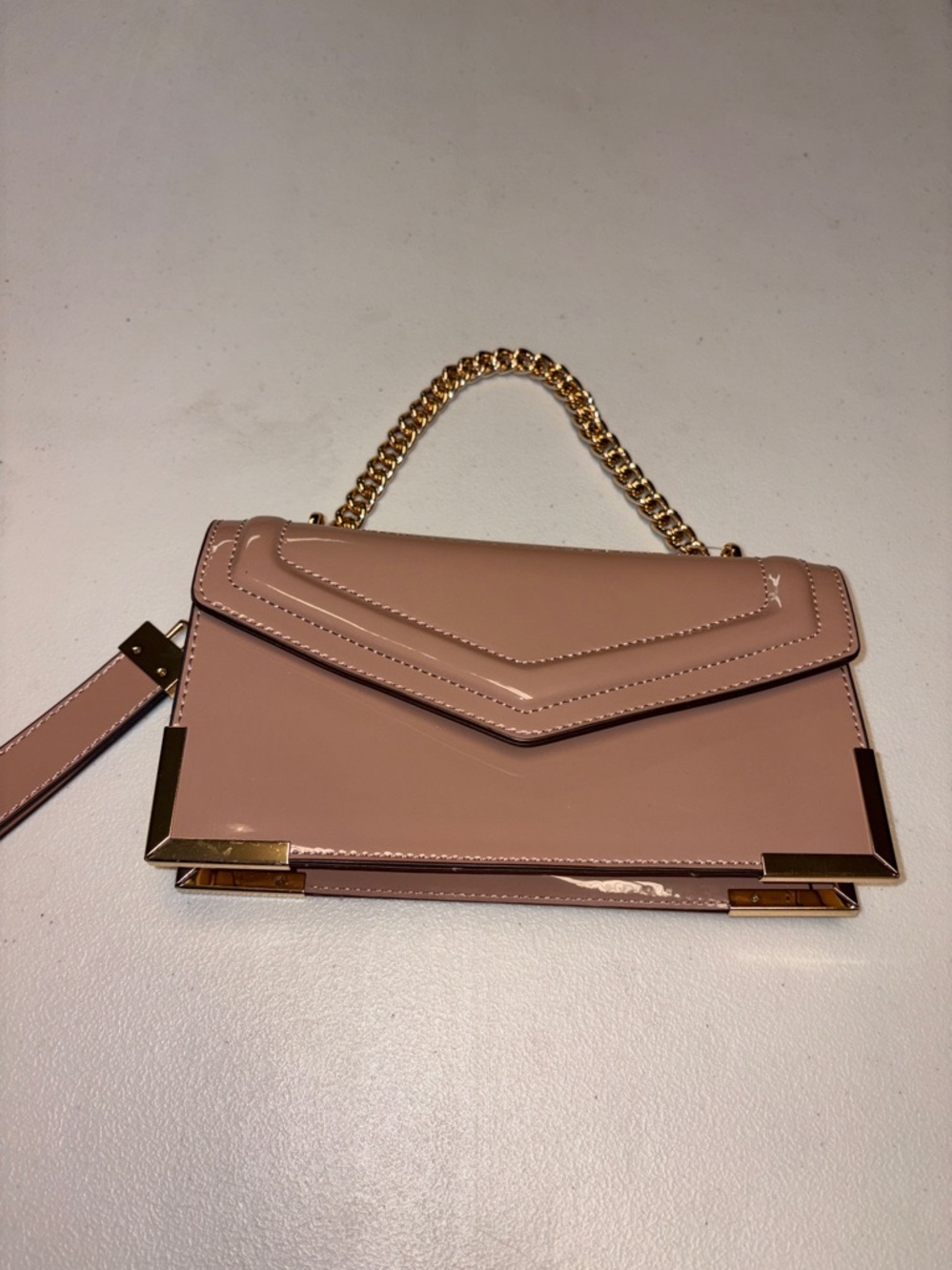 Aldo Tan Hand Bag/Clutch Shiny Finish New